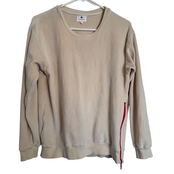 Sundry Velour Long Sleeve Pullover Size 1 Side Zipper Ivory NWOT Medium - Picture 7 of 8